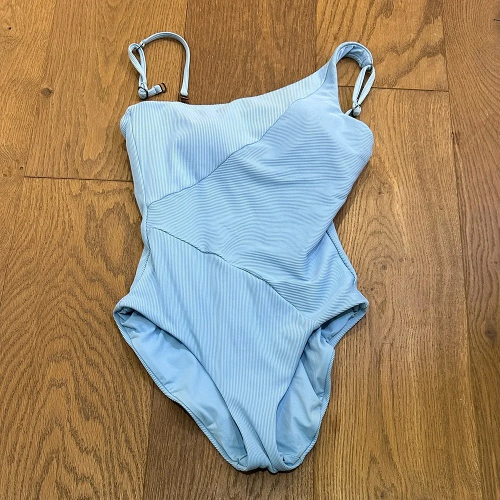 Becca Women's Blue Fine Line Lined Adeline One-Piece